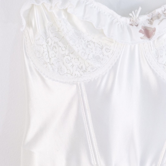 Reworked Victorian Style Ivory Satin Corset Top W/  Ruffles on Bust - S/M - Picture 5 of 15